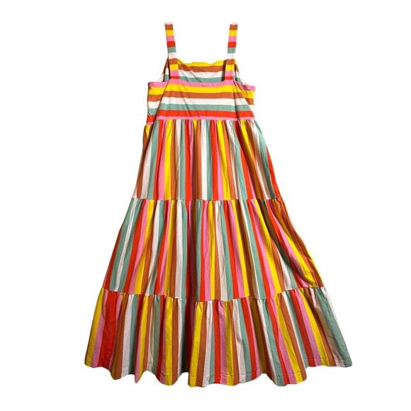 J. Crew Rainbow Stripe Tiered Maxi Dress Sz XL Dopamine Vacation Beach Comfort - Picture 15 of 16
